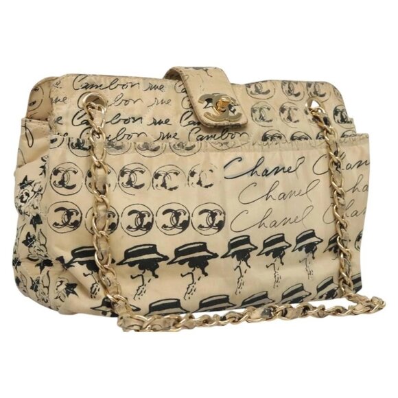 CHANEL Matelasse Chain Shoulder Bag Nylon Beige Gold CC Auth bs23976 - Picture 1 of 16